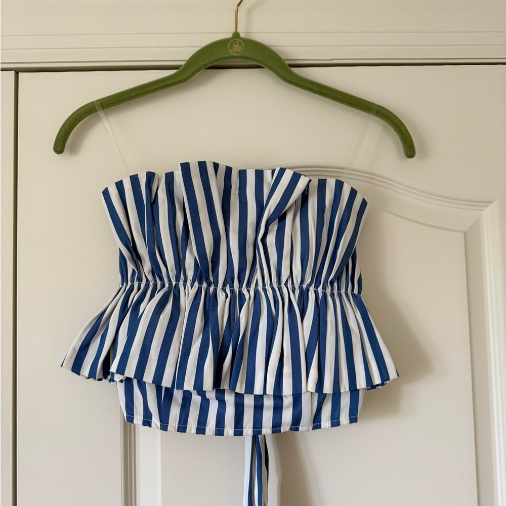 Do + Be Blue and White Striped Strapless Top
